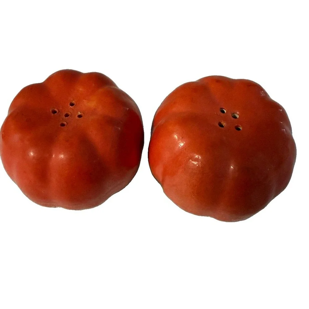 Vintage Japan Tomato Salt Pepper Shakers Ceramic Red Cork Stoppers MCM